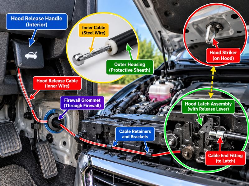 Main Parts of a Hood Release System